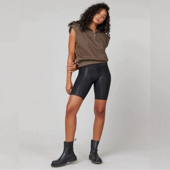 Spanx Women's Black Faux Leather Bike Shorts - Picture 4 of 13